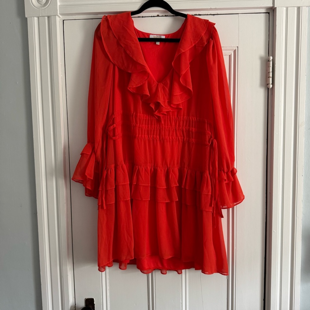 Boohoo Vibrant Red Long Sleeve Dress